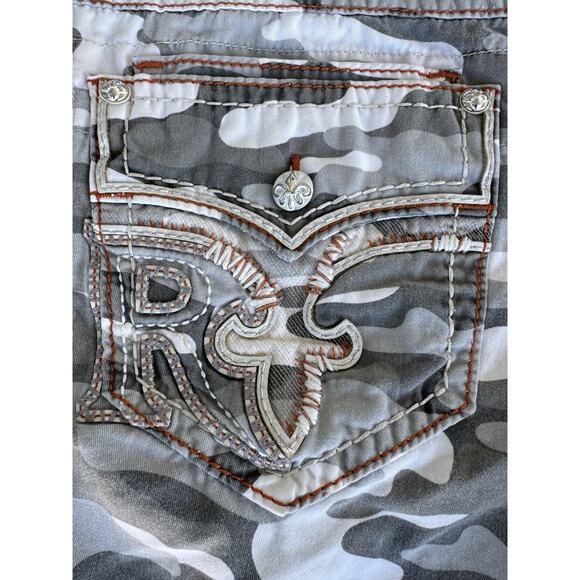 ROCK REVIVAL grey camo Volcano Stitch pockets military army cargo shorts 38 - Picture 3 of 9